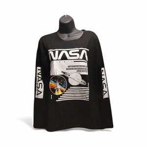 NASA Unisex Adult Small Graphic Long Sleeve T-Shirt Black Cropped (JC175)